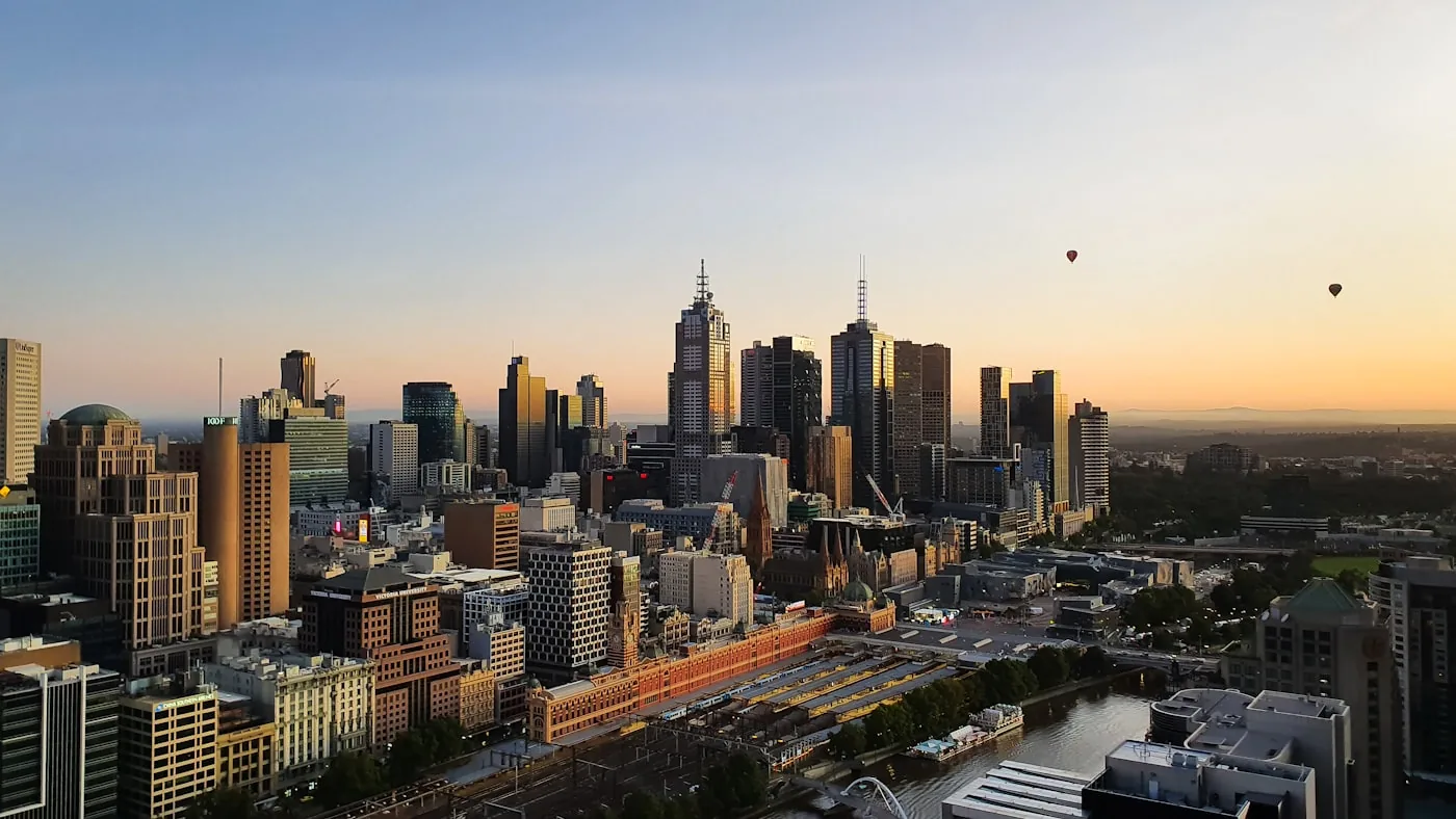 City skyline at golden hour