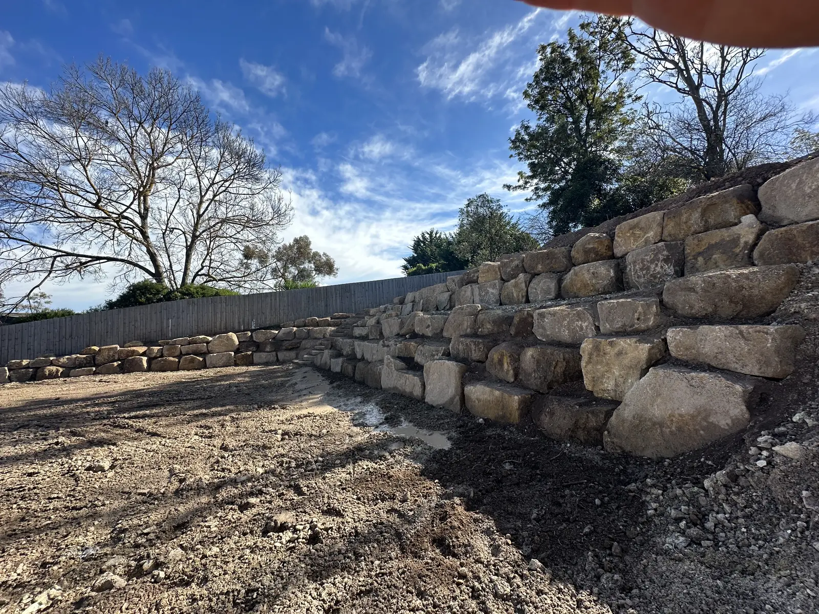 Close-up of natural rockwall retaining construction